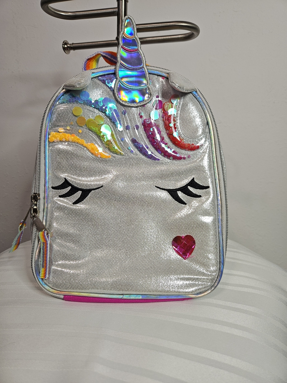 Silver Holographic Unicorn Mini Backpack/lunch Bag with Rainbow Mane